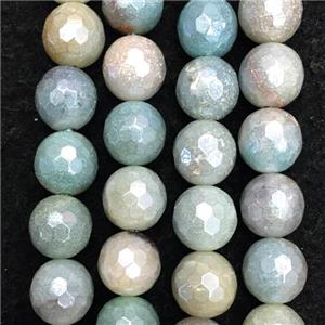 Amazonite stone bead, faceted round, AB color, approx 6mm dia