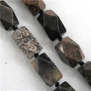 black Coral Fossil beads, faceted, nugget, approx 15-25mm