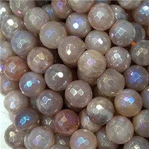 peach MoonStone beads, faceted round, AB color, approx 6mm dia