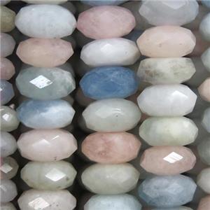 Morganite beads, faceted rondelle, approx 5x10mm