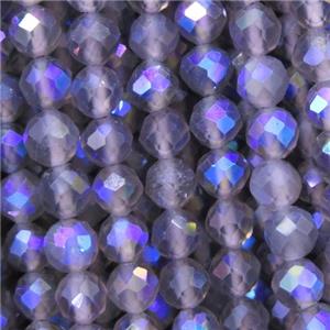 faceted round Ice Obsidian beads, rainbow electroplated, approx 4mm dia