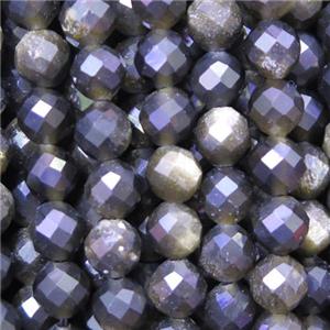 faceted round gold Obsidian beads, approx 4mm dia