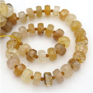 yellow Iron Quartz beads, faceted heishi, approx 7x15mm