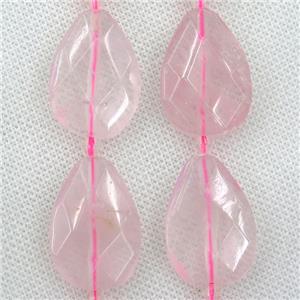 rose quartzt beads, faceted teardrop, approx 20-30mm