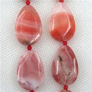 red agate beads, faceted teardrop, approx 20-30mm