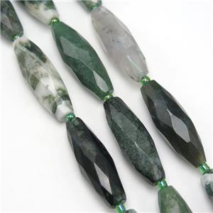 green Moss Agate beads, faceted rice, approx 10-30mm