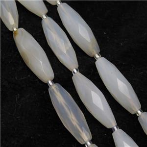 white Agate beads, faceted rice, approx 10-30mm