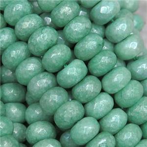 green Jasper beads, faceted rondelle, light plated, approx 5x8mm