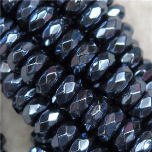 black Agate beads, faceted rondelle, light plated, approx 5x8mm