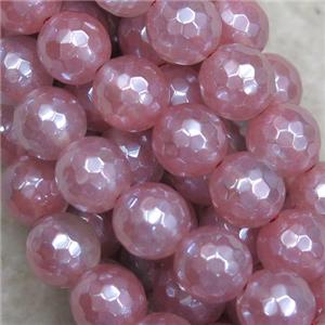 pink watermelon Quartz beads, faceted round, light plated, approx 6mm dia