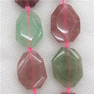 Strawberry Quartz beads, multi color, faceted rectangle, approx 15-20mm