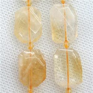 yellow Citrine beads, faceted rectangle, approx 15-20mm