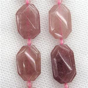 Strawberry Quartz beads, faceted rectangle, approx 15-20mm