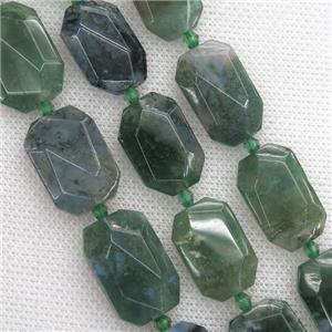 green Moss Agate beads, faceted rectangle, approx 15-20mm