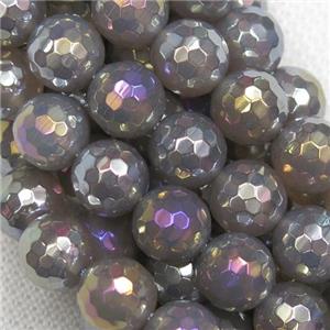 faceted round Grey Agate Beads with rainbow electroplated, approx 8mm dia