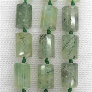 green Prehnite Beads, faceted column, approx 11.5-16mm