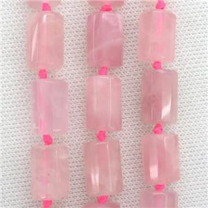 Rose Quartz Beads, faceted column, approx 11.5-16mm