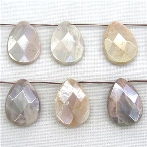MoonStone Beads, faceted teardrop, top-drilled, light electroplated, approx 18x25mm