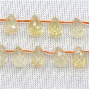 yellow Citrine Beads, faceted teardrop, top-drilled, approx 6x9mm