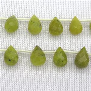 olive Korean Chrysoprase Beads, faceted teardrop, top-drilled, approx 6x9mm