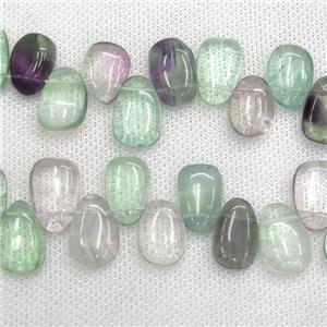 Fluorite teardrop beads, multi-color, top-drilled, approx 12-20mm