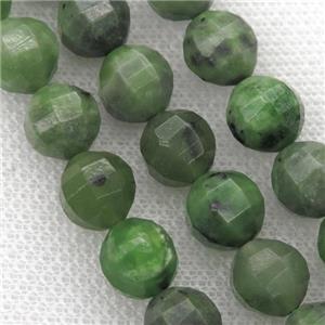 Chinese Hetian Nephrite Jade Beads Faceted Round Green, approx 9-10mm