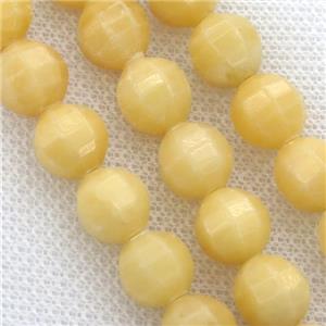 Yellow Jade Beads, faceted round, approx 9-10mm