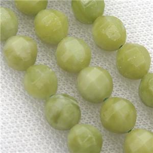 Chinese Olive Nephrite Jade Beads Faceted Round, approx 9-10mm
