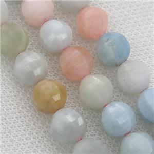 Morganite Beads, multi-color, faceted round, approx 9-10mm