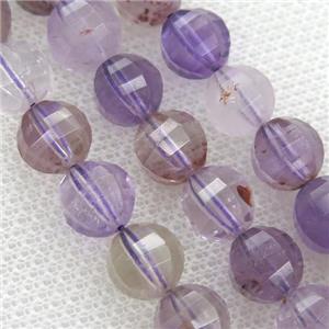 Purple Phantom Quartz Beads Faceted Round, approx 9-10mm