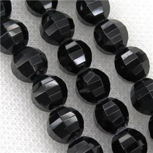 black Tourmaline Beads, faceted round, approx 9-10mm