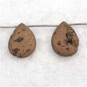 coffee Druzy Agate teardrop beads, topdrilled, approx 20-30mm