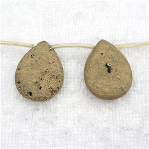 gold Druzy Agate teardrop beads, topdrilled, approx 20-30mm