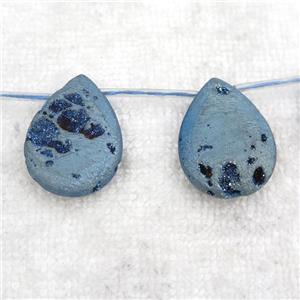 green Druzy Agate teardrop beads, topdrilled, approx 20-30mm