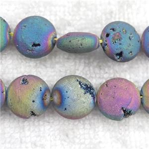 rainbow Druzy Agate circle beads, approx 14mm dia