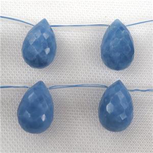 blue dye agate beads, faceted teardrop, topdrilled, approx 16-25mm