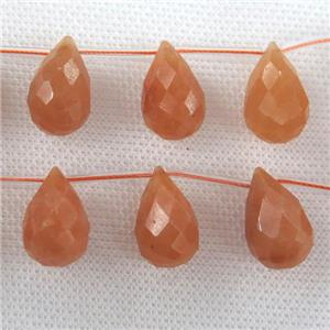 red Aventurine beads, faceted teardrop, topdrilled, approx 12-18mm