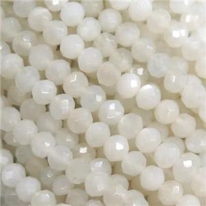 tiny faceted rondelle white MoonStone beads, A-grade, approx 4mm