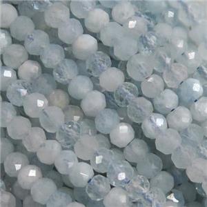tiny blue Aquamarine Seed Beads, faceted rondelle, approx 3mm