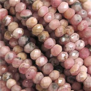 tiny Rhodonite seed beads, faceted rondelle, B-grade, approx 3mm