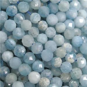 tiny blue Aquamarine Beads, faceted round, B-grade, approx 3mm dia