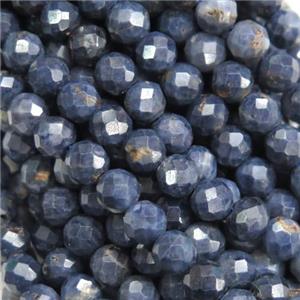 Darkblue Natural Sapphire Beads Faceted Round, approx 5mm dia