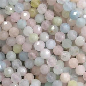 tiny Morganite Beads, faceted round, multi color, approx 5mm dia