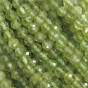 green Peridot beads, faceted round, approx 4mm dia