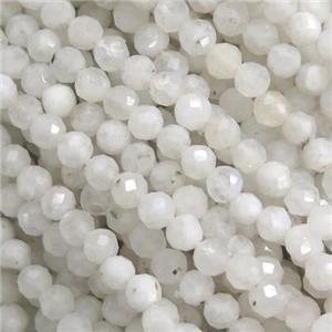 tiny white MoonStone Beads, faceted round, approx 3mm dia