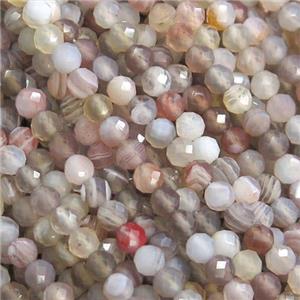 tiny Botswana Agate beads, faceted round, approx 3mm dia