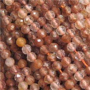 gold Rutilated Quartz beads, faceted round, approx 3mm dia