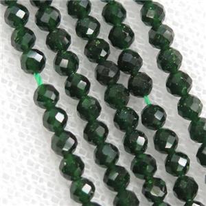 tiny green SandStone seed Beads, faceted round, approx 3mm dia