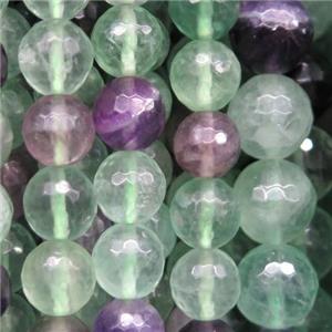 natural Fluorite Beads, faceted round, multi color, approx 10mm dia