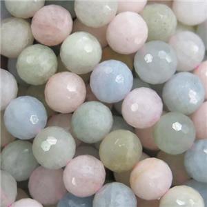 Morganite Beads, faceted round, A-grade, mixed color, approx 6mm dia